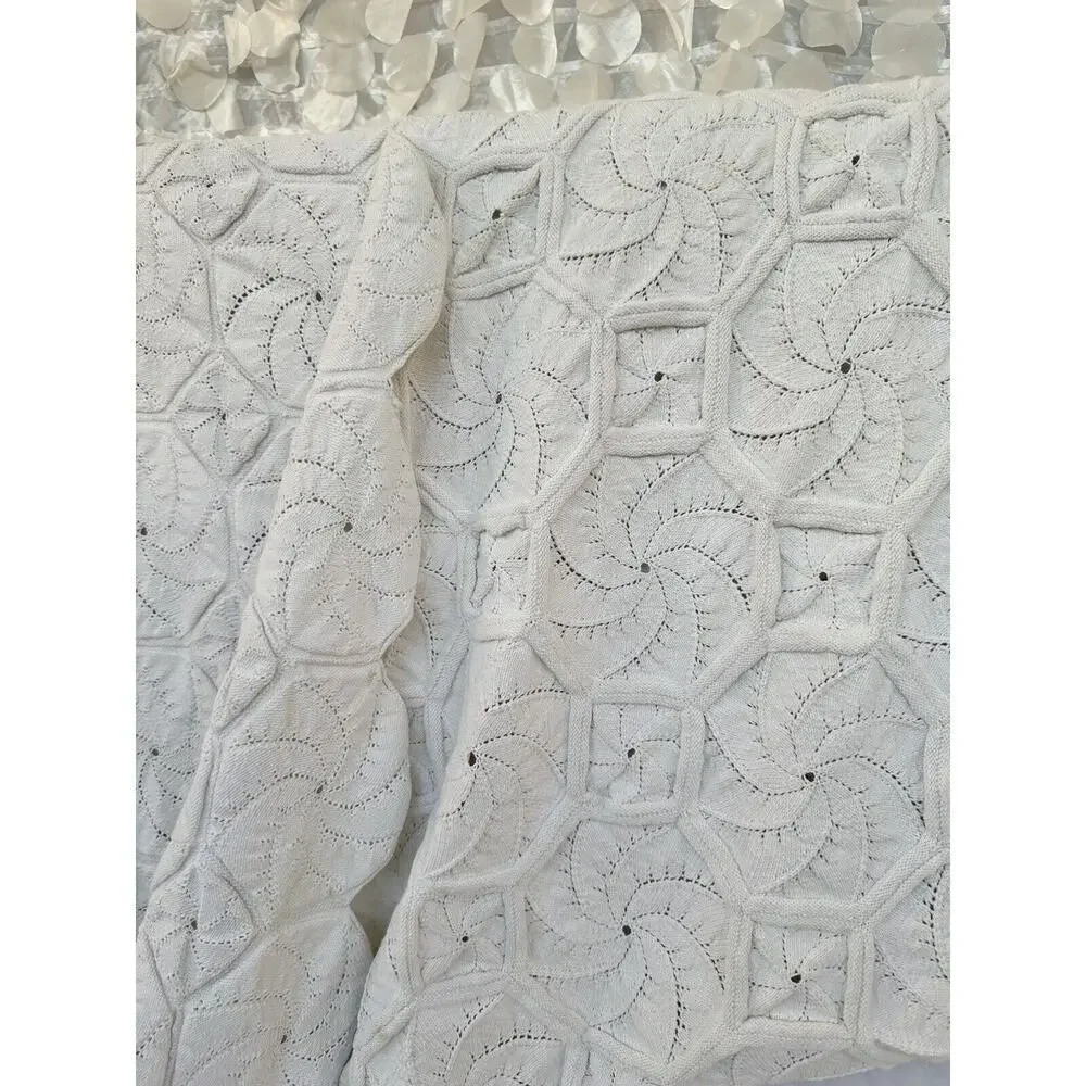 Handmade Knit Cream 100% COTTON blanket Coastal Textured Boho Pinwheel